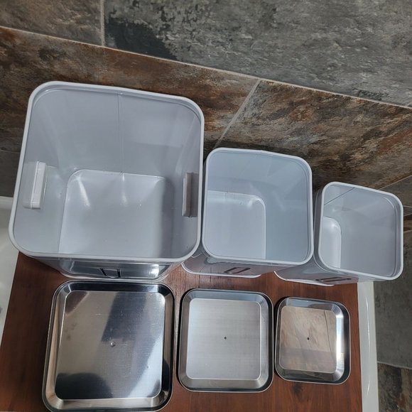 Nesting Square White & Silver Tin Cans Set of 3 - Picture 15 of 15